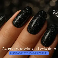 Eleganckie czarne paznokcie z brokatem, idealne na wieczorne wyjście.