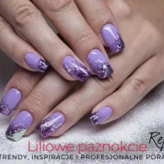 Fioletowy french z brokatowym ombre. Lśniące paznokcie, które przyciągają wzrok.