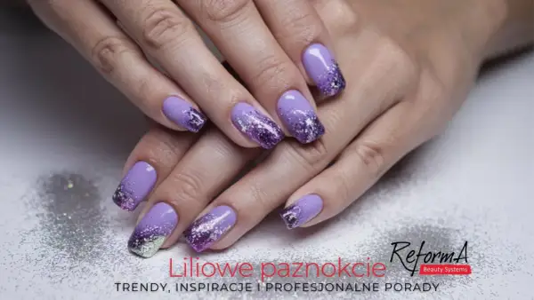 Fioletowy french z brokatowym ombre. Lśniące paznokcie, które przyciągają wzrok.